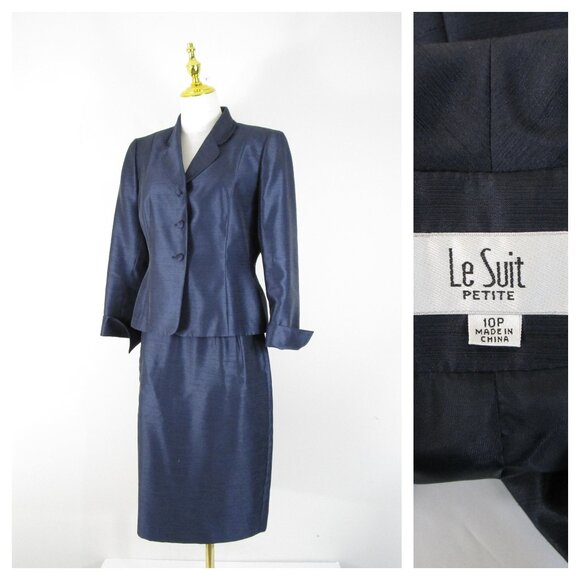 Le Suit Dresses & Skirts - Le Suit Womens Petite Navy Blue Skirt Suit Size 10P Formal Business Career